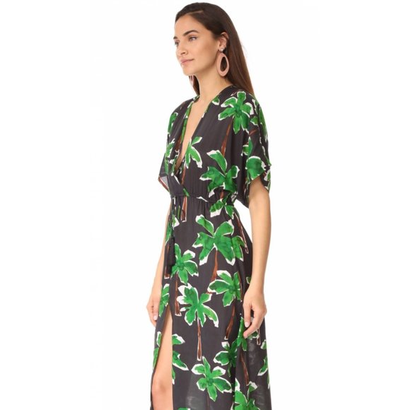 NEW Cooper Ella Jessa Caftan Maxi Dress Tropical Palm Tree V-Neck Surplice Long - Picture 6 of 12